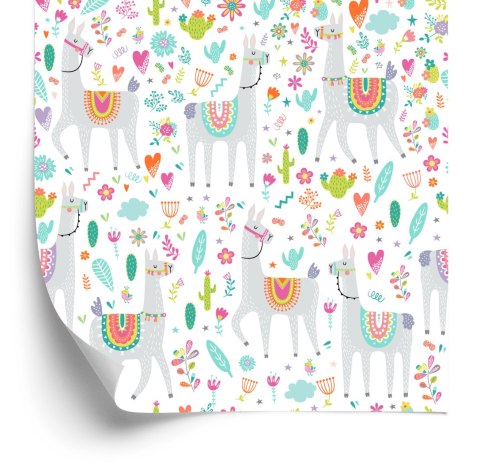 Tapeta Do Pokoju Dziecka, Lamy, Kaktusy, Kwiaty