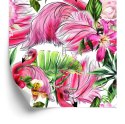 Tapeta Do Salonu, Flamingi, Róże, Kwiaty, Liście