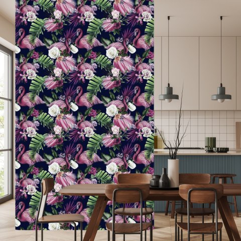 Tapeta Ścienna Do Salonu, Ptaki, Flamingi, Kwiaty