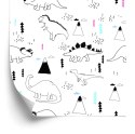 Tapeta Dla Dzieci, Dinozaury, Chmury, Góry, Drzewa