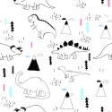 Tapeta Dla Dzieci, Dinozaury, Chmury, Góry, Drzewa