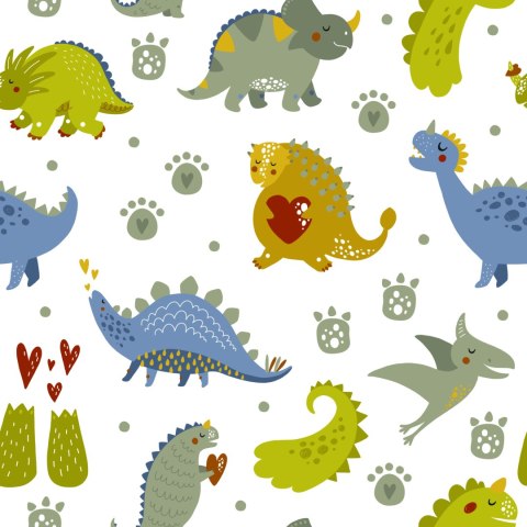 Tapeta Dla Dzieci, Dinozaury Kropki Serca