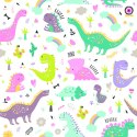 Tapeta Dla Dzieci, Dinozaury Kwiaty Kaktusy Tęcza