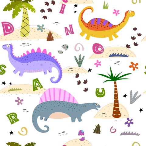 Tapeta Kolorowa Dinozaury Palmy, Do Pokoju Dziecka