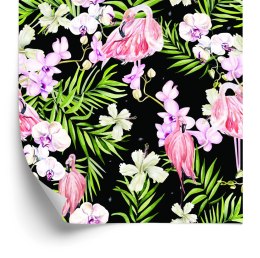 Tapeta Do Salonu, Flamingi, Kwiaty, Liście, Zieleń