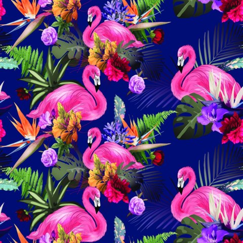 Tapeta Do Salonu, Ptaki, Flamingi, Kwiaty, Rośliny