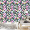 Tapeta Flamingi, Kwiaty, Liście, Przyroda, Salon