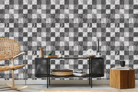 Tapeta Modernistyczna Szara Krata Na Wzór Marmuru