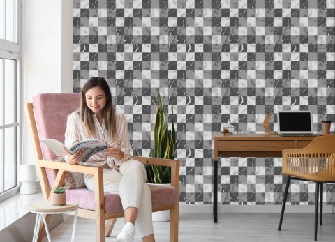 Tapeta Modernistyczna Szara Krata Na Wzór Marmuru