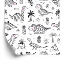 Tapeta Dla Dzieci Dinozaury, Drzewa, Góry, Kwiaty