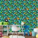 Tapeta Dla Chłopca Kolorowe Zwierzęta Palmy Wulkan