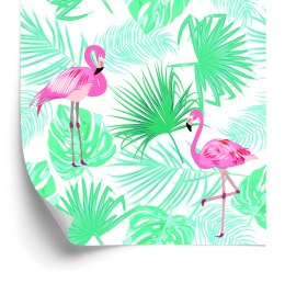 Tapeta Liście Tropikalne Flamingi