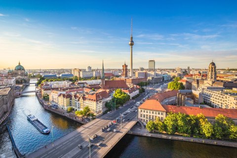 Obraz Wieloczęściowy Rzeka Sprewa I Panoramiczny Widok Berlina