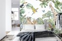 Fototapeta Children's Wallpaper, Watercolor Jungle And Animals. Lions, Giraffe, Elephant, Parrots, Zebra, Lemur