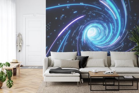 Fototapeta Flying Inside Digital Data Tunnel. Futuristic Abstract Background With Neon Rays. Concept For Big Data, Blockchain, C