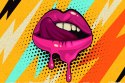 Obraz Na Płótnie Różowe Usta Na Kolorowym Tle W Stylu Retro Pop-Art