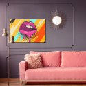 Obraz Na Płótnie Różowe Usta Na Kolorowym Tle W Stylu Retro Pop-Art