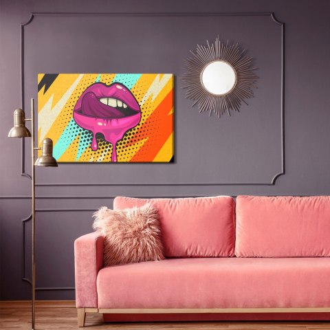 Obraz Na Płótnie Różowe Usta Na Kolorowym Tle W Stylu Retro Pop-Art