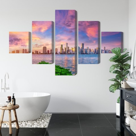 Obraz Wieloczęściowy Panorama Miami Podczas Zachodu Słońca