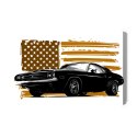 Obraz Na Płótnie Amerykański Muscle Car Na Tle Beżowej Flagi Usa