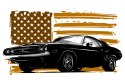 Obraz Na Płótnie Amerykański Muscle Car Na Tle Beżowej Flagi Usa