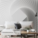 Fototapeta 3D Render, Abstract White Geometric Background, Minimal Flat Lay, Twisted Deck Of Square Blank Cards With Rounded Cor