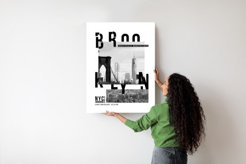 Plakat Czarno Biały Kolaż Brooklyn Nyc