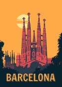 Plakat Kościół W Barcelonie O Zachodzie Słońca W Stylu Vintage