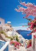 Plakat Malowniczy Widok Na Santorini Z Błękitnym Morzem