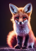 Plakat Red Fox Portrait. Cute Baby Of Fox Sitting On Stone. Adorable Furry Fox Pup.