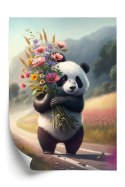 Plakat Panda Trzymająca Kwiaty