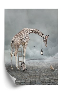 Plakat Surrealistyczna Żyrafa Kot Drabina I Lampa
