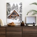 Plakat Skandynawski Domek Pokryty Śniegiem W Zimowym Lesie