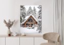 Plakat Skandynawski Domek Pokryty Śniegiem W Zimowym Lesie