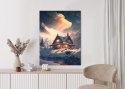 Plakat Zimowy Krajobraz Drewniana Chatka W Górskiej Dolinie