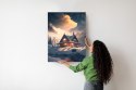 Plakat Zimowy Krajobraz Drewniana Chatka W Górskiej Dolinie