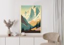 Plakat Zimowy Krajobraz Z Alpami W Stylu Retro
