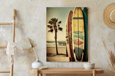 Plakat Plama I Deski Surfingowe W Tonach Vintage