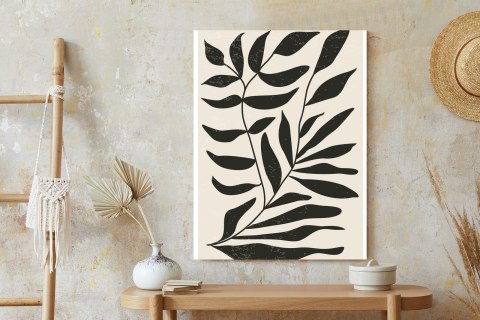 Plakat Grafika Z Czarnymi Liśćmi Inspirowana Matisse