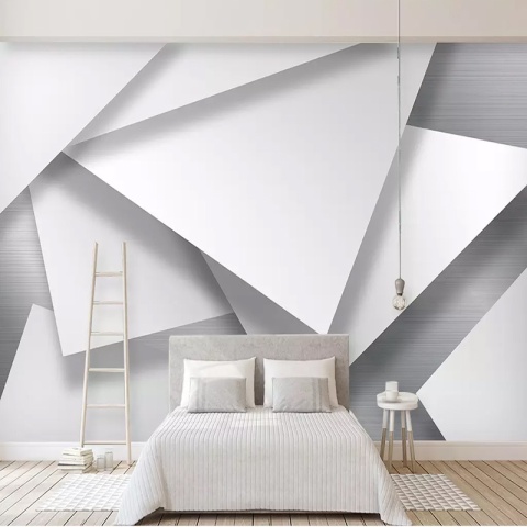 Fototapeta geometryczna 3d z wielkimi białymi trójkątami