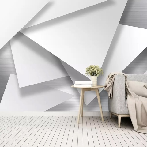 Fototapeta geometryczna 3d z wielkimi białymi trójkątami