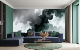 Fototapeta Abstrakcja Alcohol Ink, Mural Ciemna Zieleń i Grafit, Nowoczesny Efekt Fluid Art Marmur