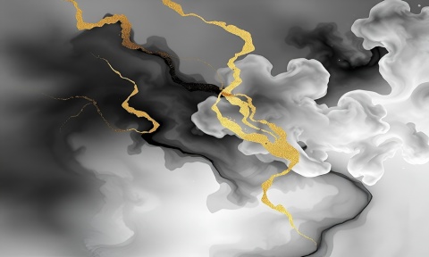 Fototapeta Czarno-Biały Dym ze Złotem, Mural Abstrakcja Gold Vein, Elegancki Nowoczesny Dym