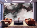Fototapeta Abstrakcyjny Dym Czerwona, Mural Ścienny Fluid Art, Elegancka Dekoracja do Sypialni, Bordowa Tapeta na Wymiar