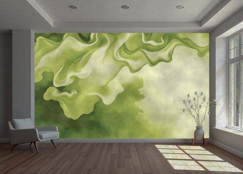 Fototapeta Abstrakcyjny Dym Szałwiowa Zieleń, Mural Ścienny Fluid Art, Dekoracja do Sypialni, Zielona Tapeta na Wymiar