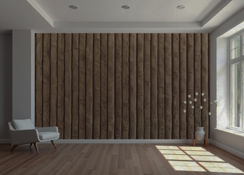 Elegancka fototapeta 3D lamele czekoladowy brąz Dark Chocolate, trójwymiarowy efekt luksusowego velvetu do gabinetu.
